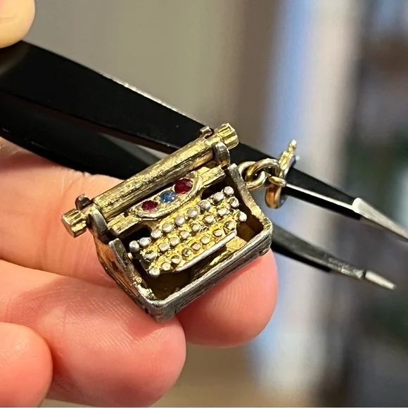Monet Gold and Silver Typewriter Charm with Red and Blue Accents - Picture 5 of 8